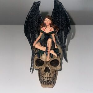 Gothic Fairy on Skull Figurine - Black and Brown